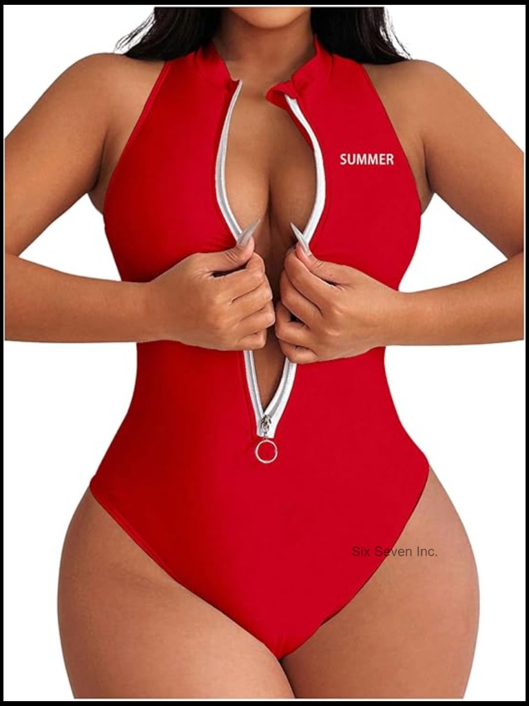 Wdirara Women's Zip Front One Piece Swimsuit Letter Print Sleeveless Racer Back